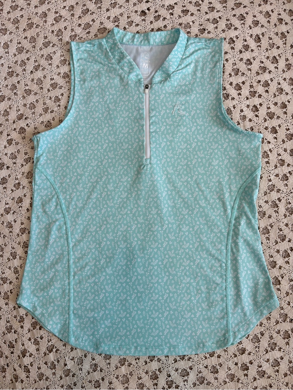 Rhoback Women’s Sleeveless Zip Polo All Over Floral Print Size Medium